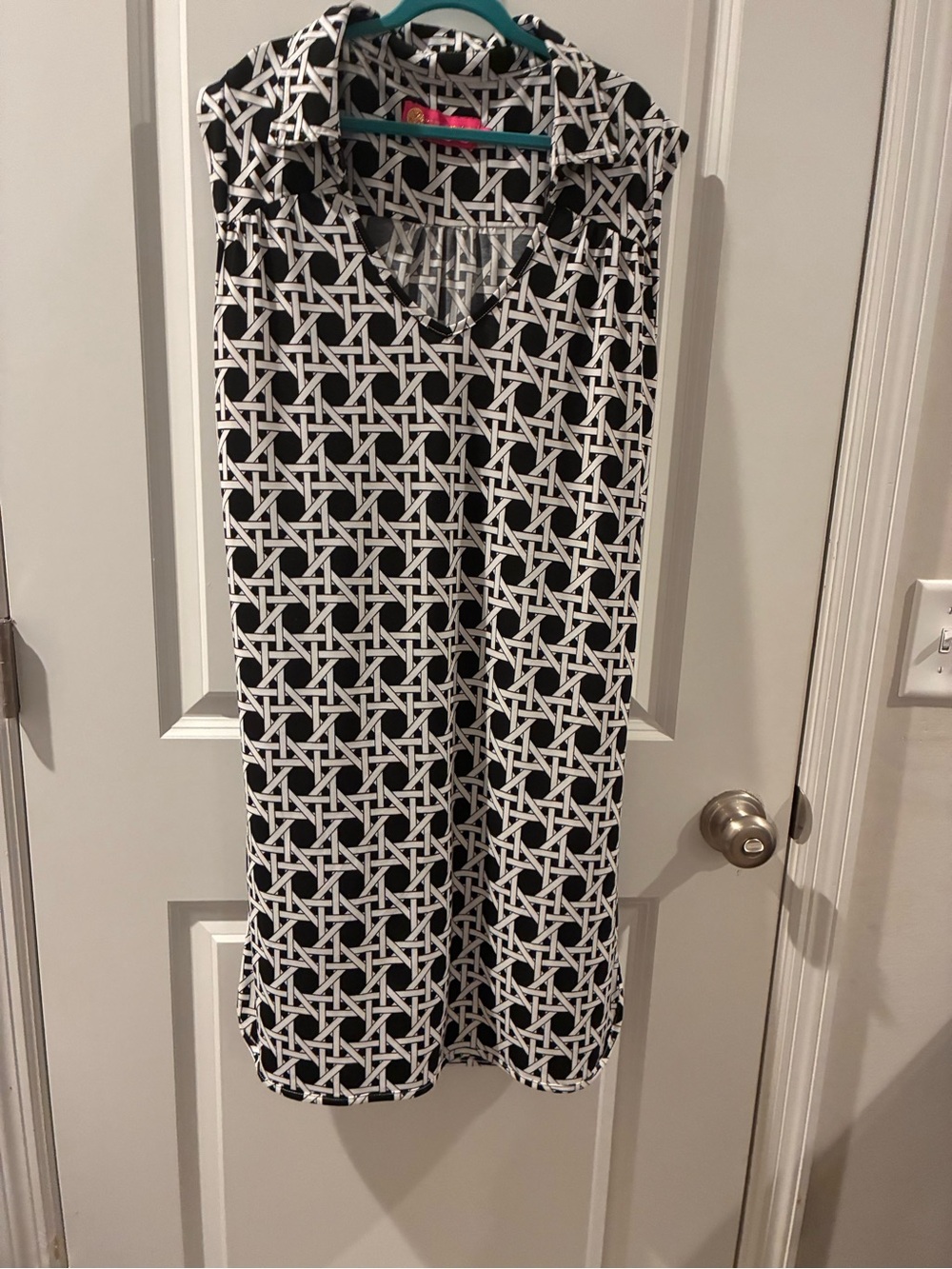 Macbeth Collection Sleeveless Black & White Geometric Dress